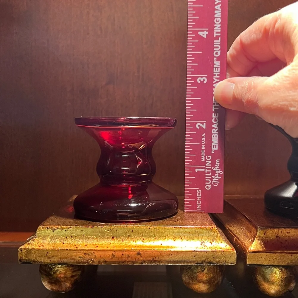 Set of Ruby Red Glass Candlesticks